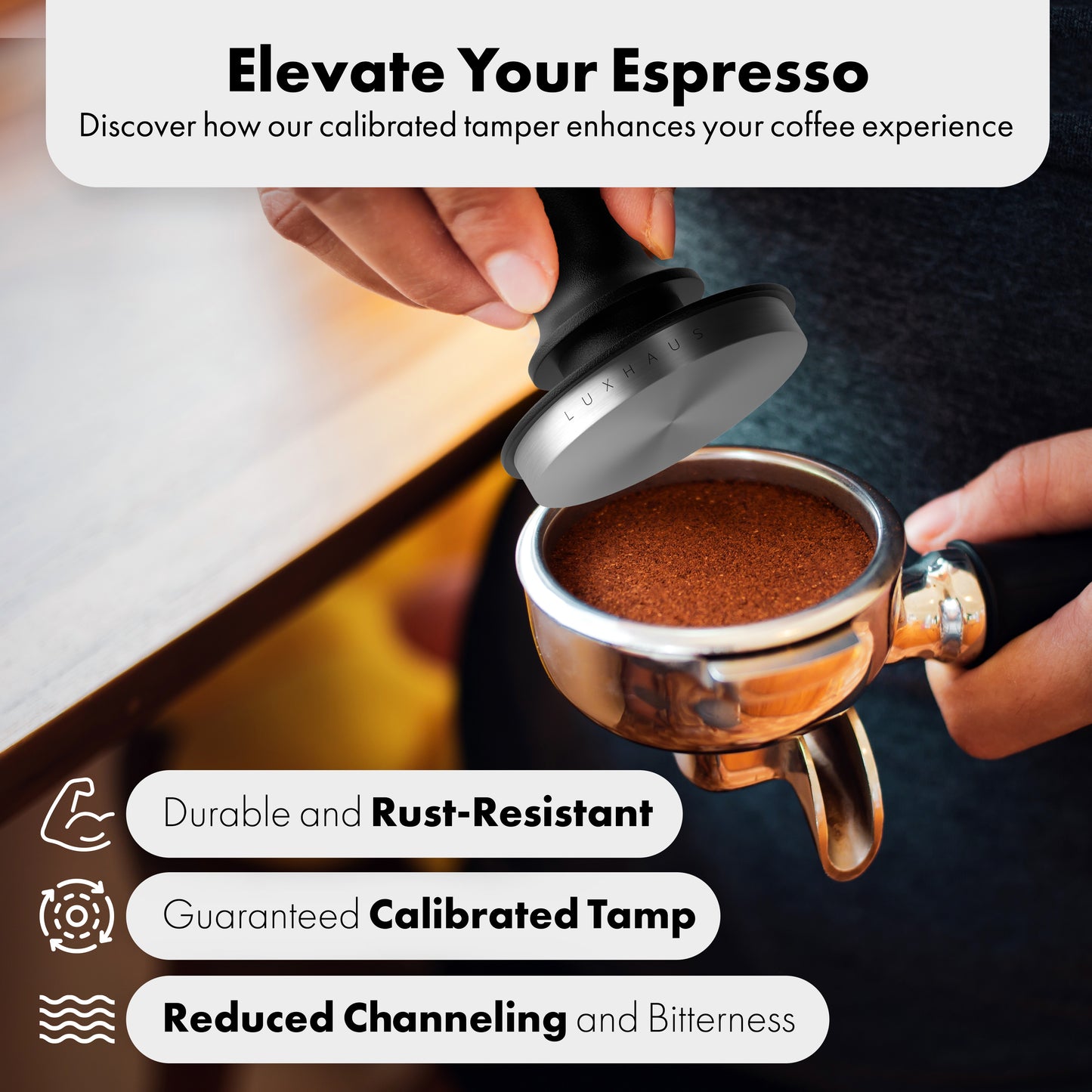 LuxHaus Calibrated Level Pressure Tamper for Espresso Perfection