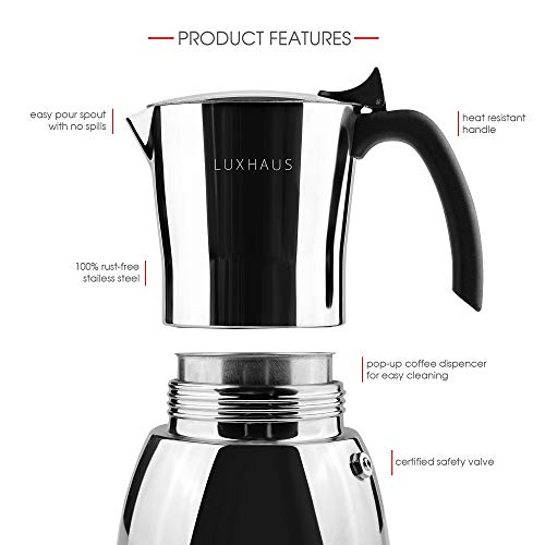 LuxHaus Premium Stainless Steel Moka Pot